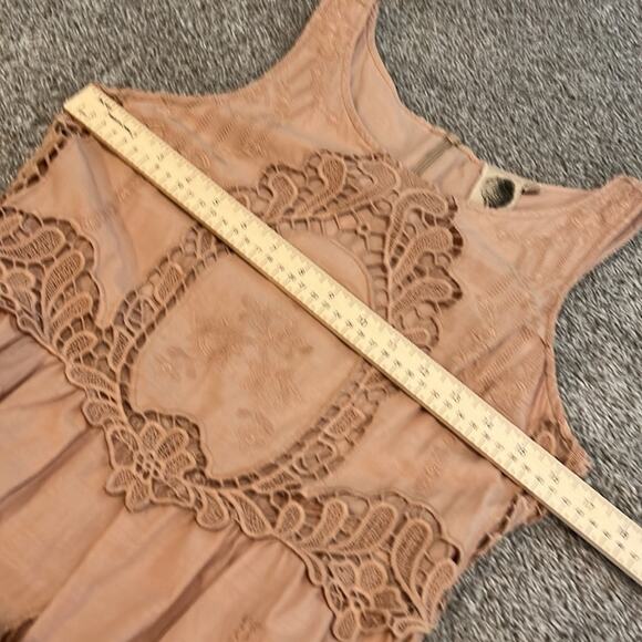 Anthropologie embroidered tan sleeveless dress Sz M Medium Romantic Lined Boho - Picture 12 of 16
